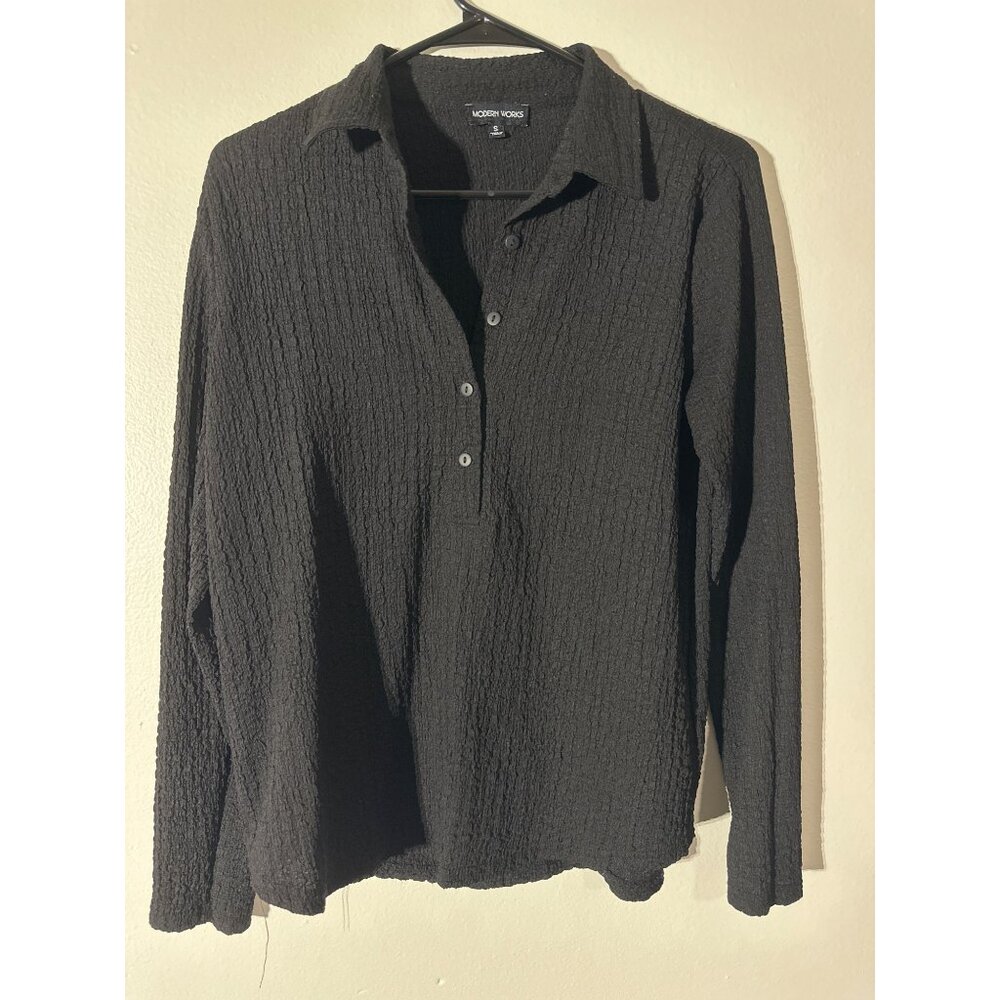 Modern Works Black Textured Long Sleeve Button-Up Shirt Size S